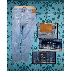 Lucky 221 Straight Light Wash Stretch Whiskering Mid-Rise Men's Jeans 38X32